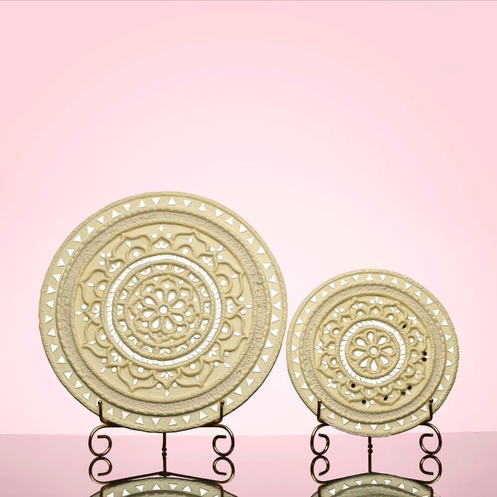 Everly White mirror-inlay plates styled together